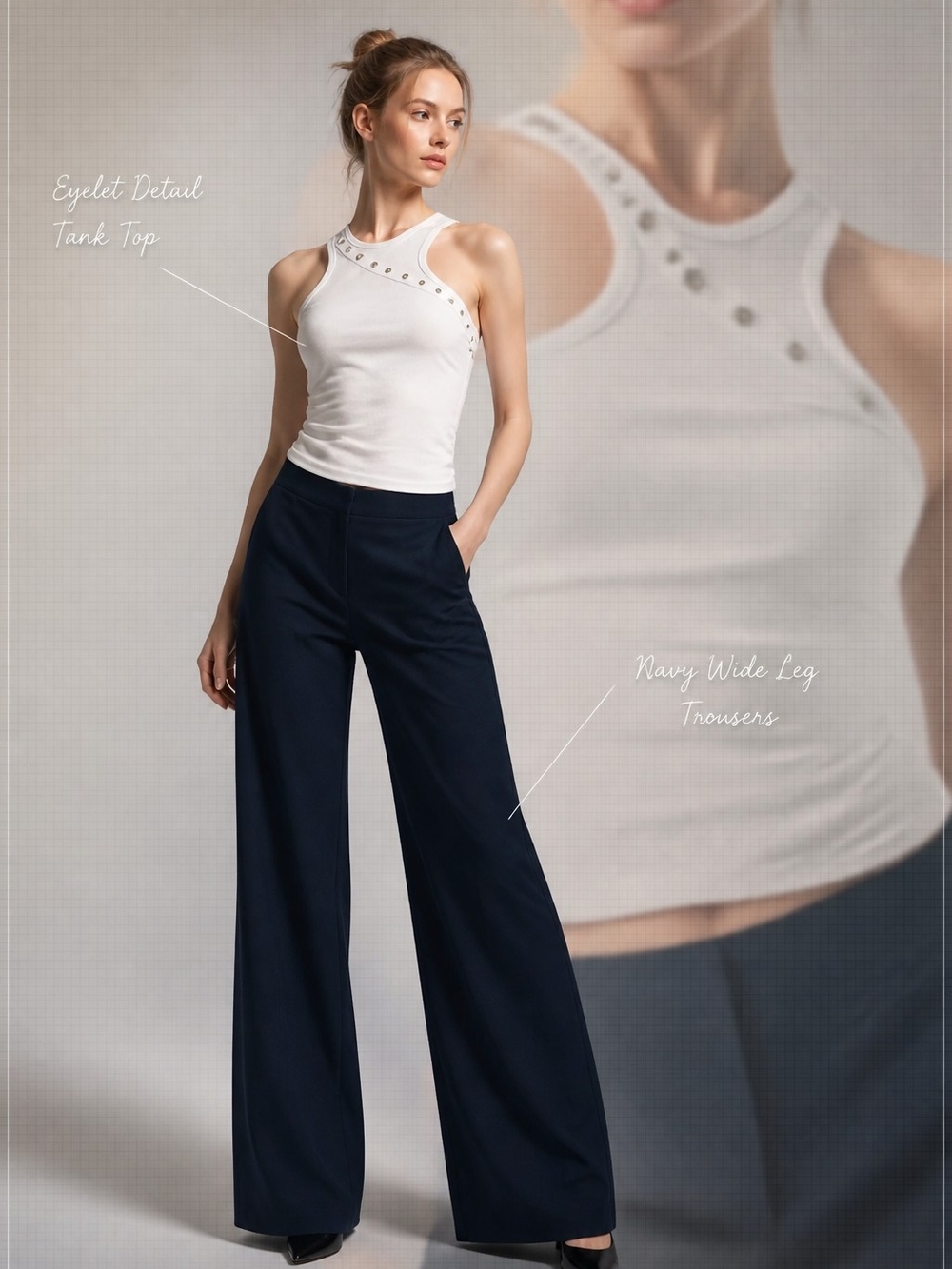 Anthropologie Black Wide-Leg Trousers And Studded Tank